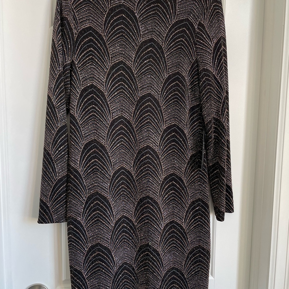 Rachel Zoe Black Dress with Metallic Pattern — Long Sleeve